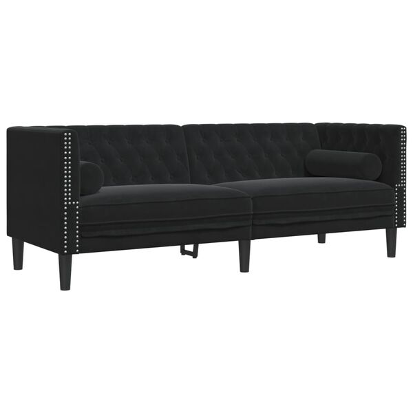 vidaXL Driezitsbank Chesterfield-stijl met bolsters fluweel zwart