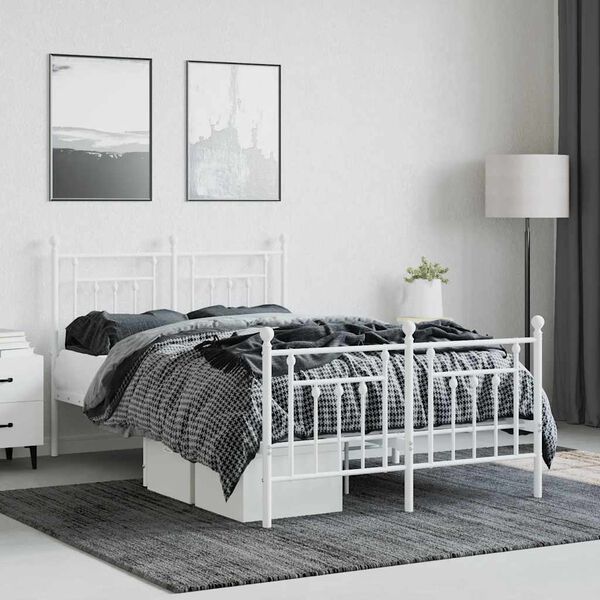 vidaXL Bedframe met hoofd- en voeteneinde metaal wit 120 x 190 cm