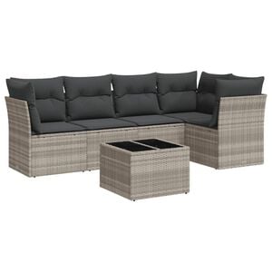 vidaXL 6-delige Loungeset met kussens poly rattan lichtgrijs