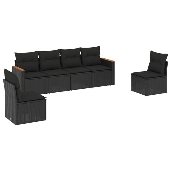 vidaXL 6-delige Loungeset met kussens poly rattan zwart
