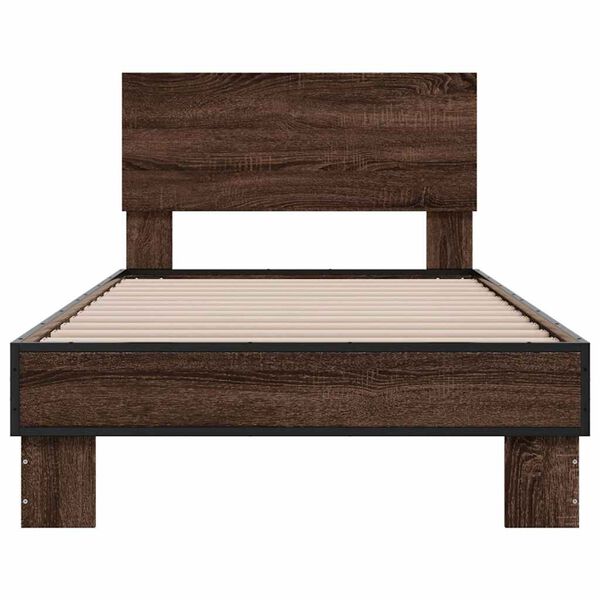 vidaXL Bedframe bewerkt hout en metaal bruin eikenkleurig 90x190 cm