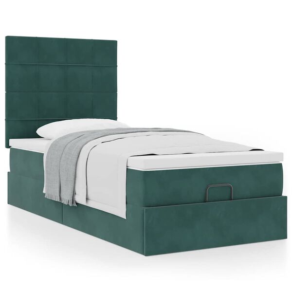 vidaXL Ottoman bed met matrassen 90x200cm fluweel donkergroen