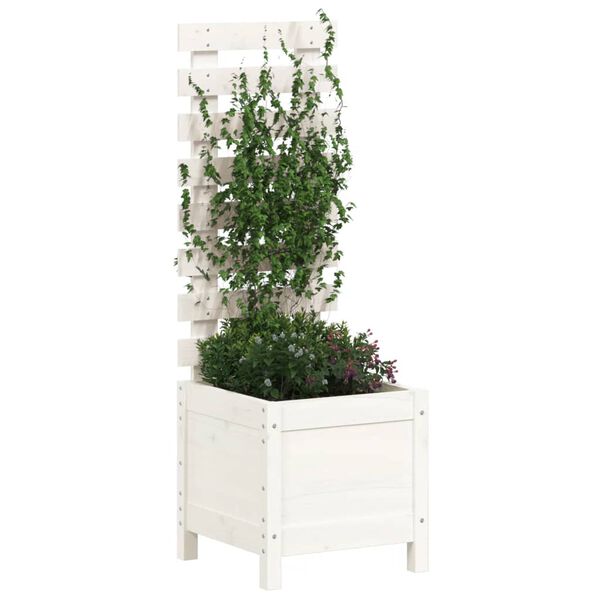 vidaXL Plantenbak met rek 39x39,5x114 cm massief grenenhout wit