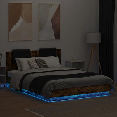 vidaXL Bedframe met hoofdbord en LED gerookt eikenkleur 150x200 cm