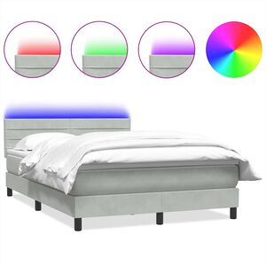 vidaXL Boxspring met matras en LED fluweel lichtgrijs 160x210 cm