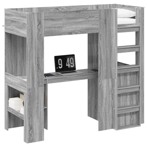 vidaXL Loft Bedframe met Bureau Grijs Sonoma 75 x 190 cm Bewerkt hout