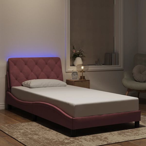 vidaXL Bedframe met LED zonder matras fluweel roze 100x200 cm