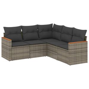 vidaXL 5-delige Loungeset met kussens poly rattan grijs