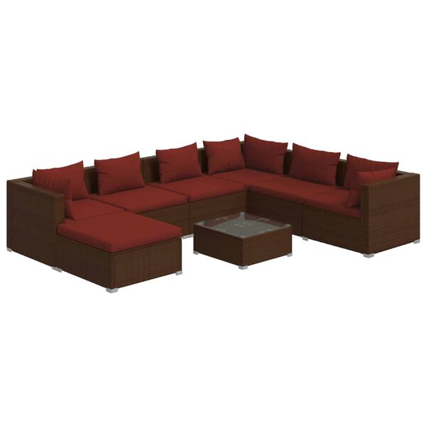 vidaXL 8-delige Loungeset met kussens poly rattan bruin