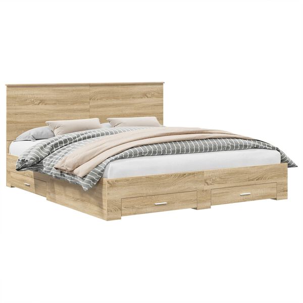 vidaXL Bedframe met hoofdeinde Sonoma Eiken 200 x 200 cm Bewerkt hout