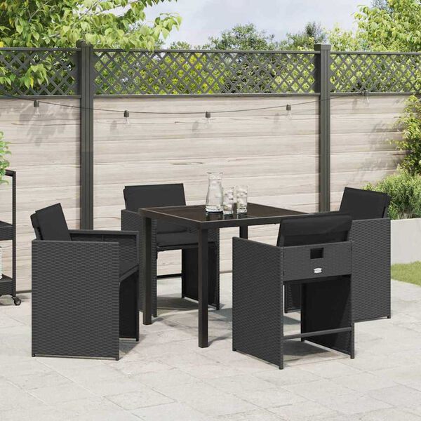 vidaXL Tuin eettafelset 5 pcs Zwart poly rattan