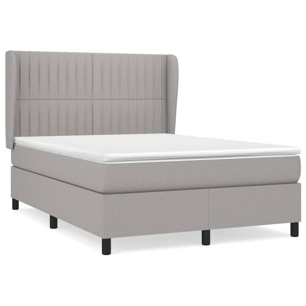 vidaXL Boxspring met matras stof lichtgrijs 140x190 cm