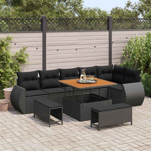 vidaXL Tuinbankenset 9 pcs Zwart poly rattan