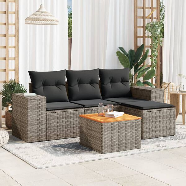 vidaXL 5-delige Loungeset met kussens poly rattan grijs