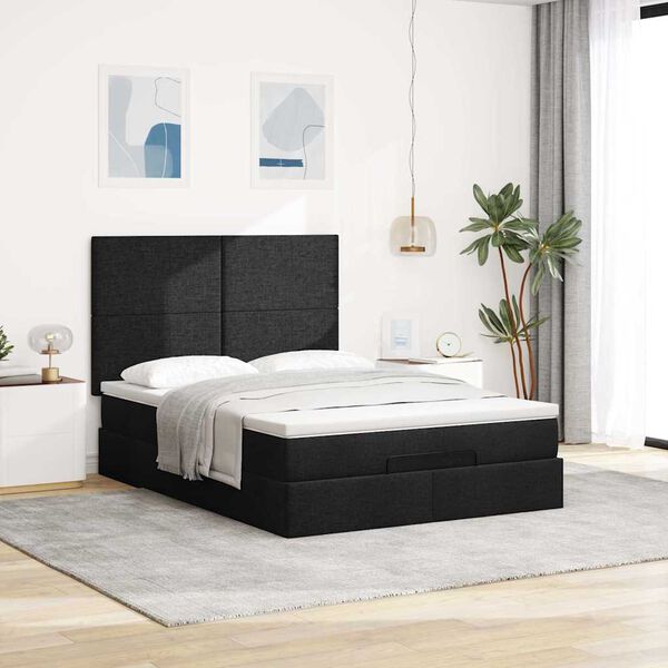 vidaXL Ottoman bed met matras en LED's 140x200cm stof zwart
