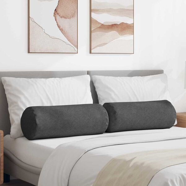 vidaXL Bolster Kussens 2 stuks Donkergrijs Ø 25 x 70 cm Cordstof