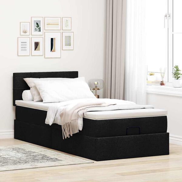 vidaXL Ottoman bed met matras en LED's 90x200 cm stof zwart