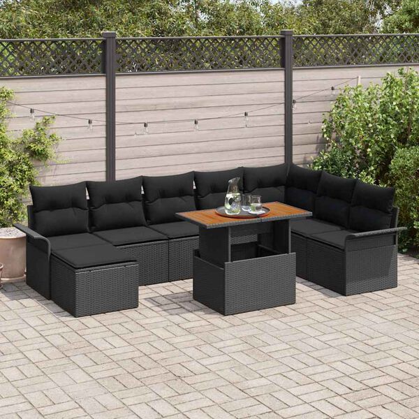 vidaXL Tuin Sofa Set 9 pcs Zwart Poly rattan en gepoedercoat staal