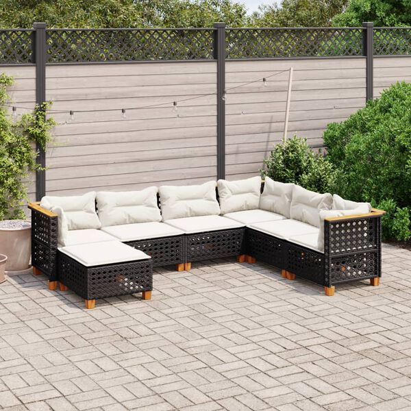 vidaXL 7-delige Loungeset met kussens poly rattan zwart