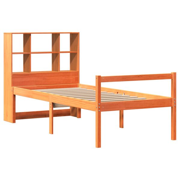 vidaXL Bed met boekenkast zonder matras massief hout wasbruin 75x190cm