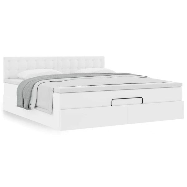 vidaXL Ottoman bed met matras 180x200cm kunstleer wit