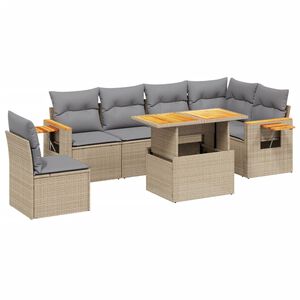 vidaXL 7-delige Loungeset met kussens poly rattan beige