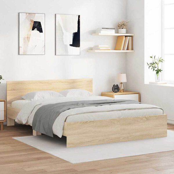 vidaXL Bedframe met hoofdeinde Sonoma 152 x 203 cm Bewerkt hout