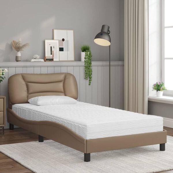 vidaXL Bed met matras "Hvar" kunstleer cappuccinokleurig 100x200 cm