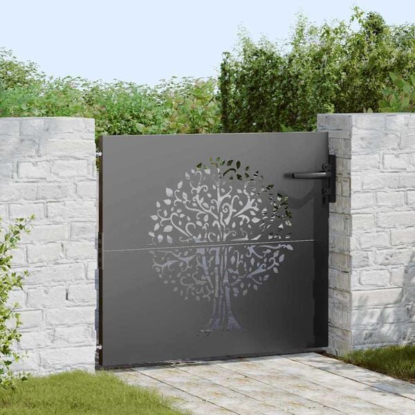 vidaXL Tuinpoort, Tuinpoort 85x75 cm Corten Staal Boomontwerp Zwart