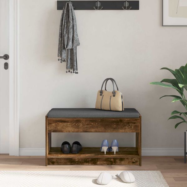 vidaXL Halbank met kussen met plank Gerookte Eik 83 x 38 x 45 cm