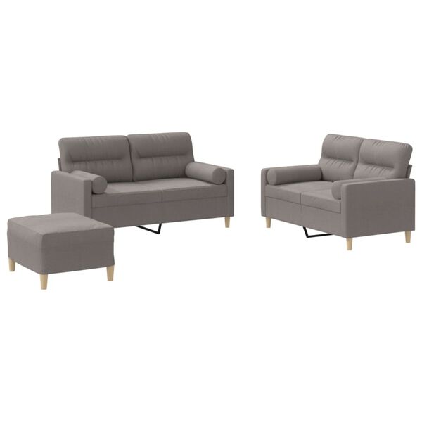 vidaXL 3-delige Loungeset met kussens stof taupe