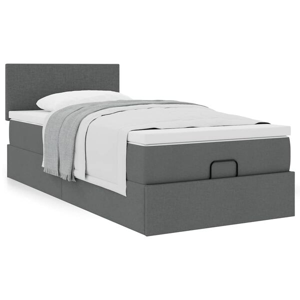 vidaXL Ottoman bed met matras 90x190cm stof donkergrijs