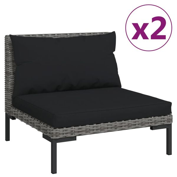 vidaXL 3-delige Loungeset halfrond poly rattan donkergrijs