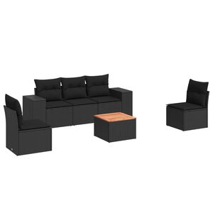 vidaXL 6-delige Loungeset met kussens poly rattan zwart