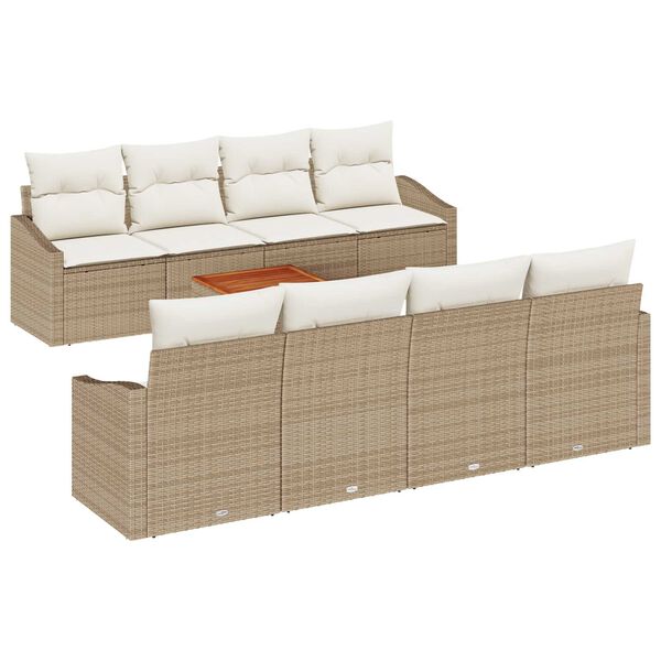 vidaXL Tuinbankenset met kussen 9 pcs Beige poly rattan