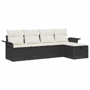 vidaXL Tuinbankenset met kussen 5 pcs Zwart en Cr&egrave;me poly rattan