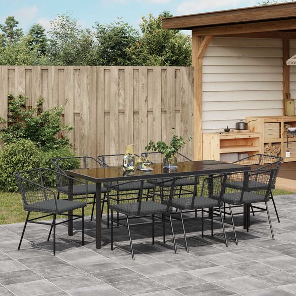 vidaXL Tuin Eetset 9 pcs Zwart poly rattan