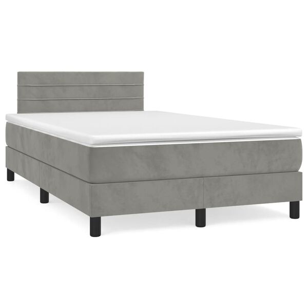 vidaXL Boxspring met matras fluweel lichtgrijs 120x190 cm