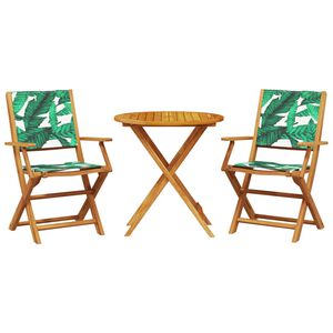 vidaXL 3-delige Bistroset bladpatroon stof en massief hout
