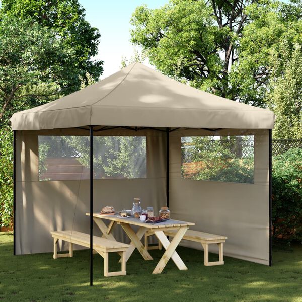 vidaXL Partytent inklapbaar pop-up met 2 zijwanden taupe