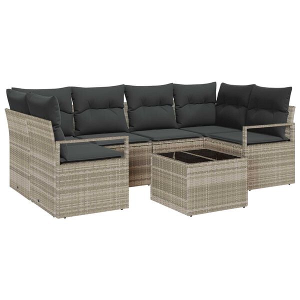 vidaXL Tuin Sofa Set met kussen 7 pcs Licht Grijs en Donker Grijs