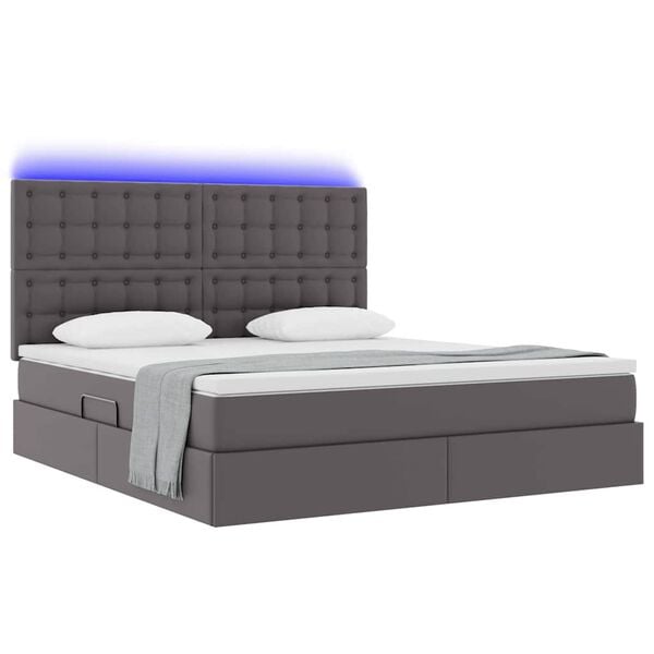 vidaXL Opbergbed met LED met matras Grijs 160 x 200 cm Nep Leer