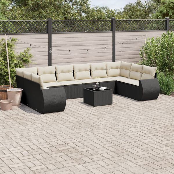 vidaXL 11-delige Loungeset met kussens poly rattan zwart