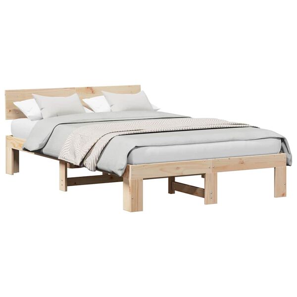 vidaXL Bedframe met hoofdeinde Naturel 120 x 190 cm Massief grenenhout