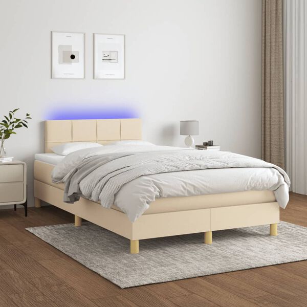 vidaXL Boxspring met matras en LED stof cr&egrave;mekleurig 120x190 cm