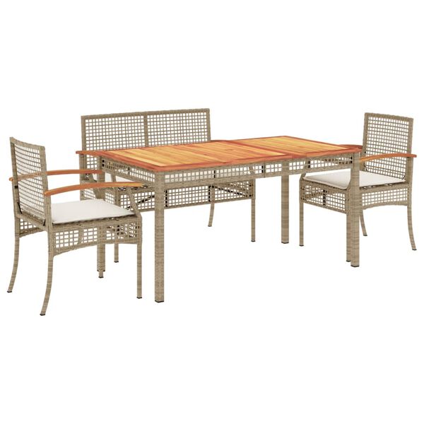 vidaXL 3-delige Tuinset met kussens poly rattan beige