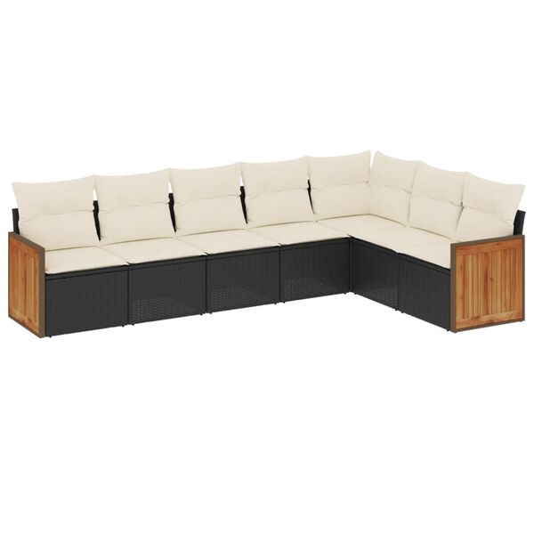 vidaXL 7-delige Loungeset met kussens poly rattan zwart