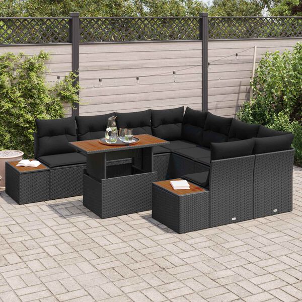 vidaXL Tuin Sofa Set met opslag 9 pcs Zwart Poly riet