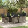 vidaXL Tuin eettafelset met kussen 7 pcs Grijs poly rattan