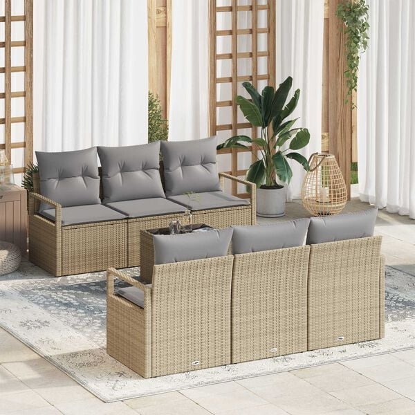 vidaXL Tuin Sofa Set met kussen 7 pcs Beige en Grijs poly rattan